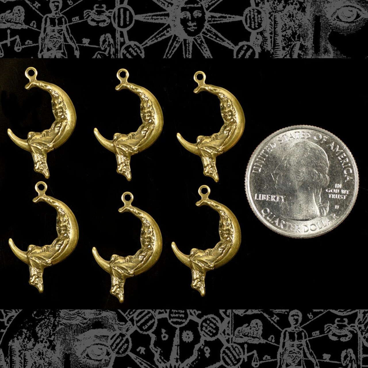 Antiqued Brass Woman Sleeping on the Moon Charms - Set of Six - AB-C144